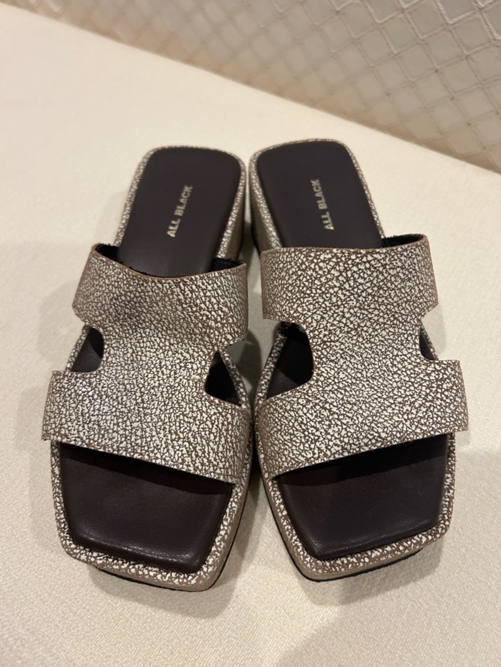 ALL BLACK Silver-Textured Platform Mule Sandals